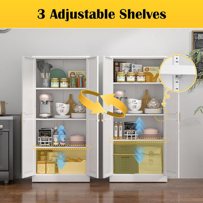 Kitchen Cabinet Storage,60”Metal Pantry Cabinet with Doors and 3 Adjustable Shelves,Food Pantry