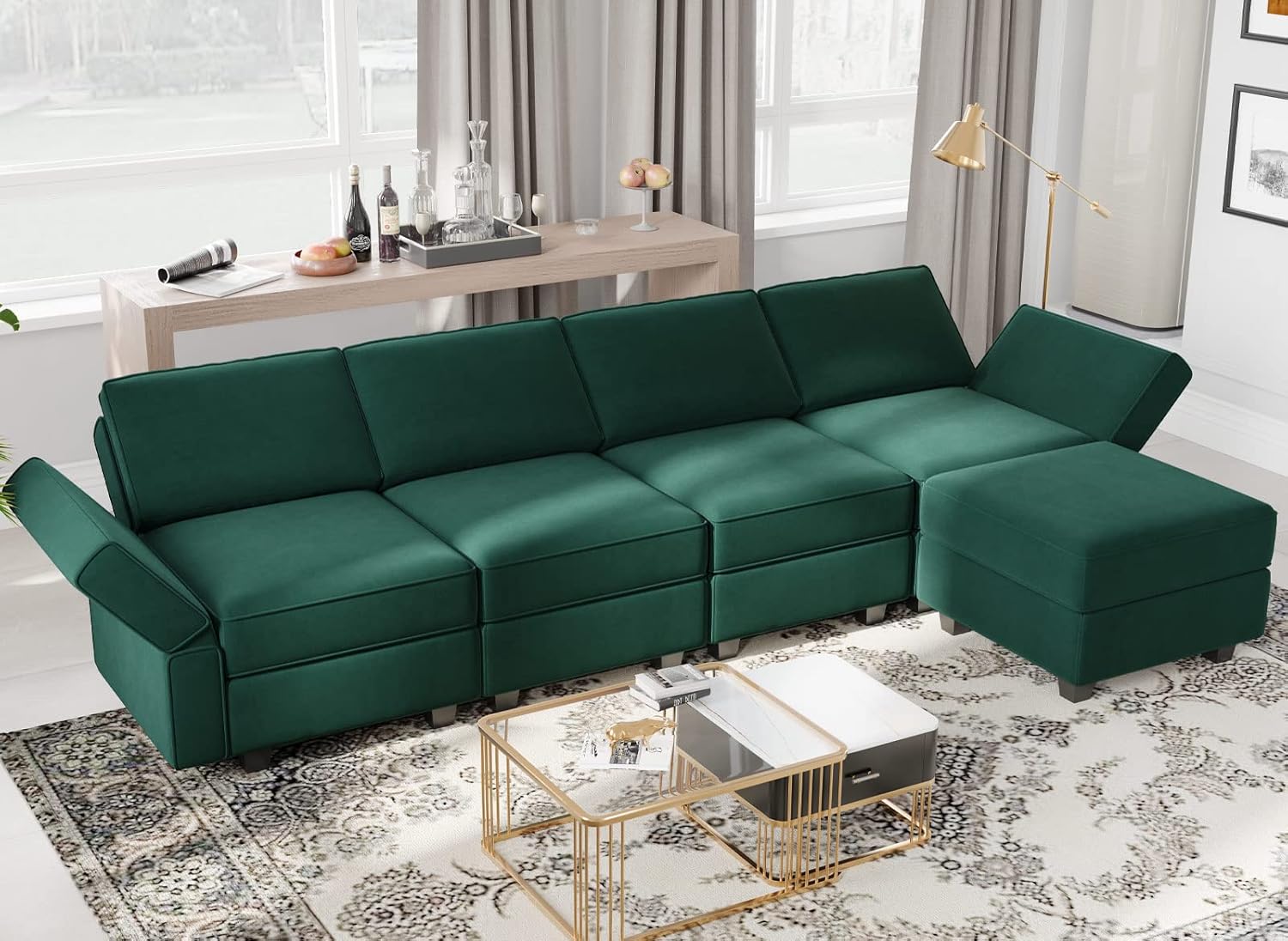 Belffin Modular Sectional Sofa Couch with Reversible Chaise - Velvet L Shaped Couch with Storage