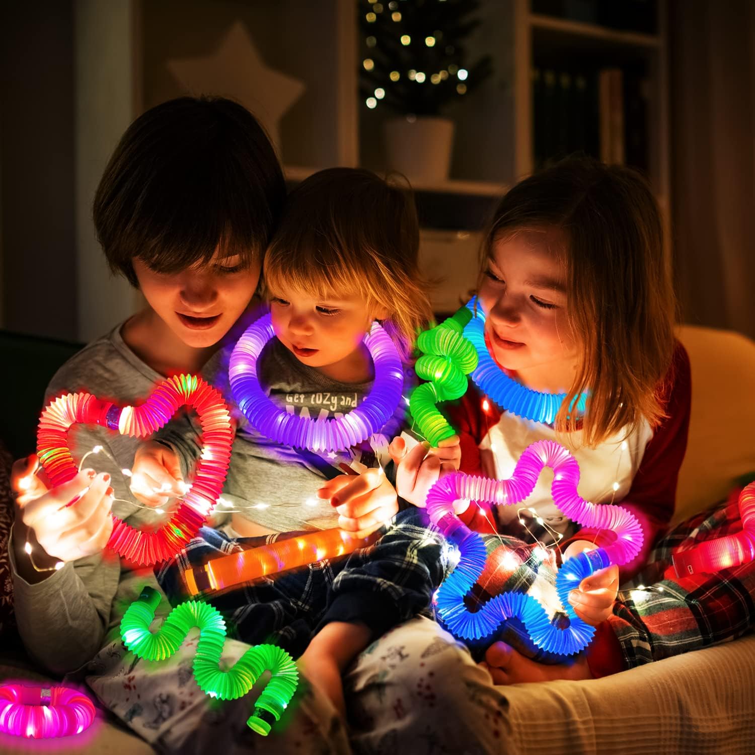 Halloween Glow Sticks Toys Gifts for Toddlers-6 PCS Light Up Pop Tube Party Favors for Kids,LED