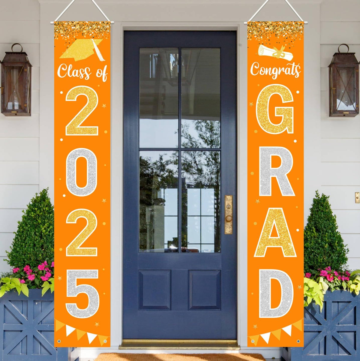 Graduation Decorations 2025 GRAD Banner Orange Porch Door Sign Welcome Banner For Indoor Outdoor