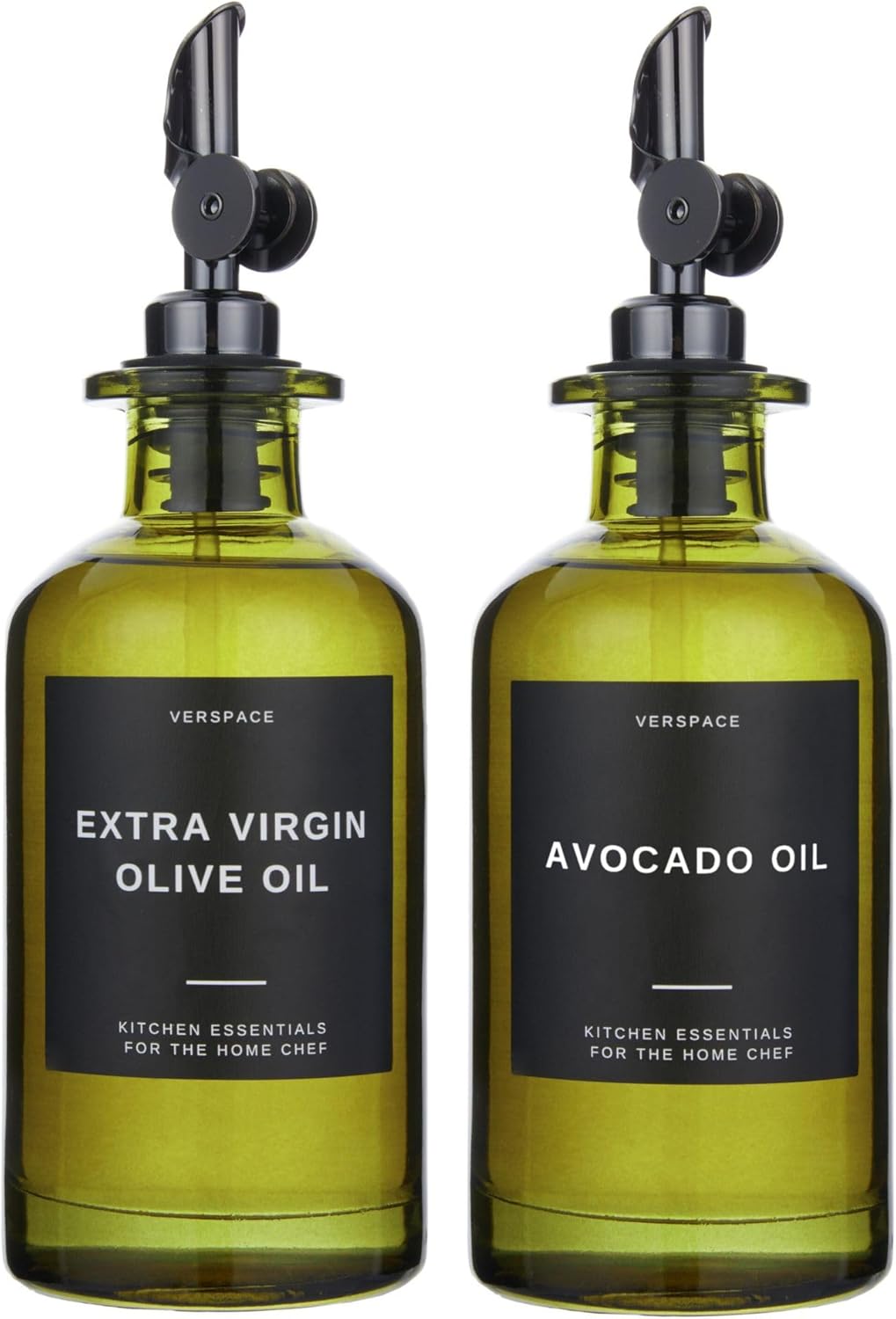 Green Glass Olive Oil Dispenser Bottle For Kitchen By Verpsace,Avocado Oil Dispenser Set, Modern