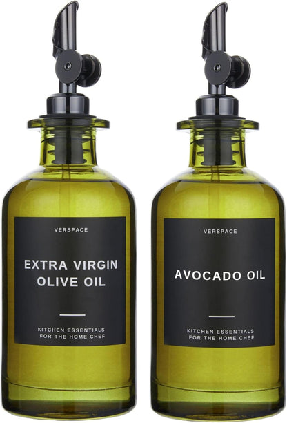 Green Glass Olive Oil Dispenser Bottle For Kitchen By Verpsace,Avocado Oil Dispenser Set, Modern