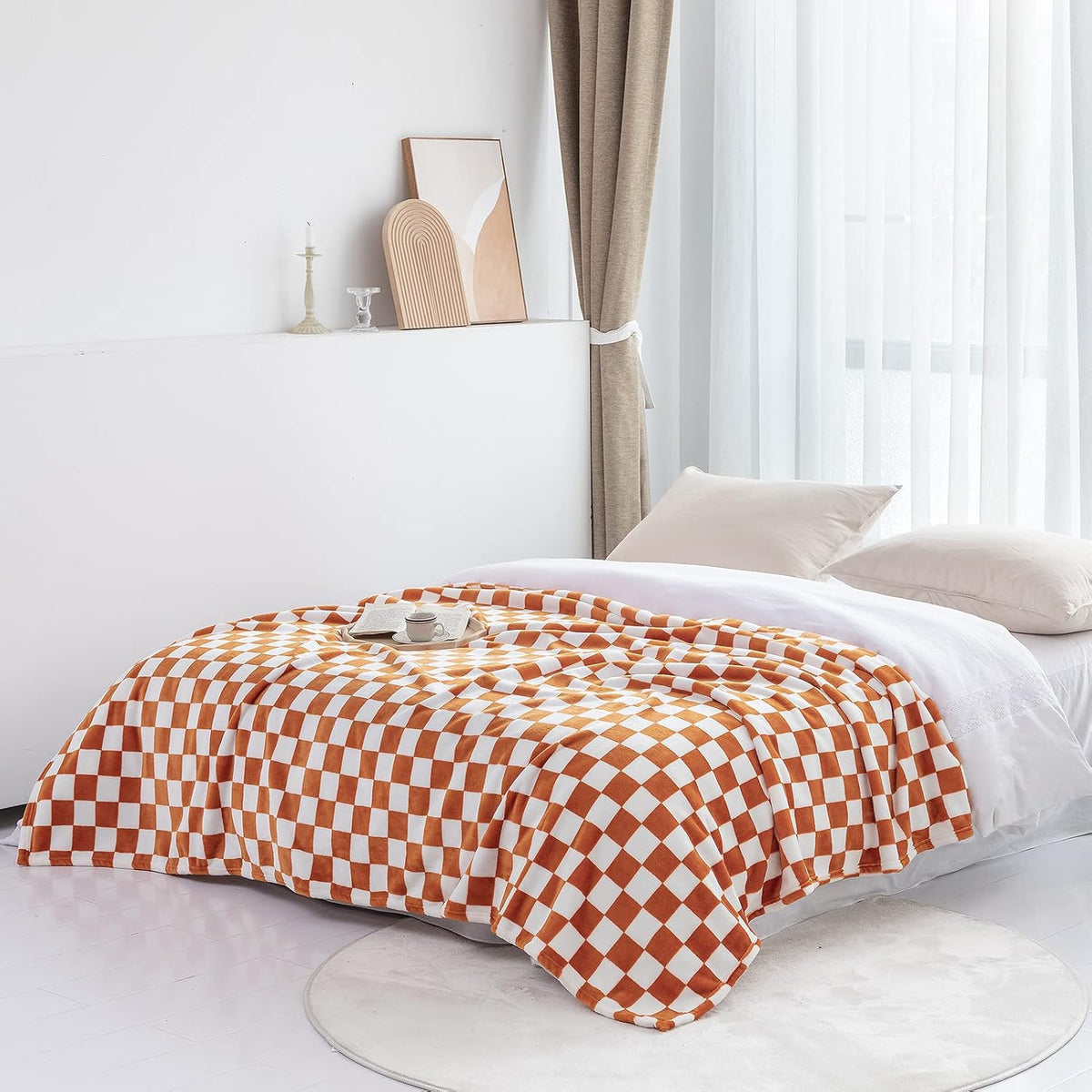 LOMAO Throw Blankets Flannel Blanket with Checkerboard Grid Pattern Soft Throw Blanket for Couch