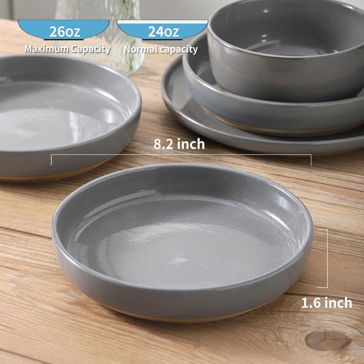 Pasta Bowls 26 OZ,Ceramic Salad Serving Bowls Set of 4,Large 8.2 inch Shallow Bowls Plates for