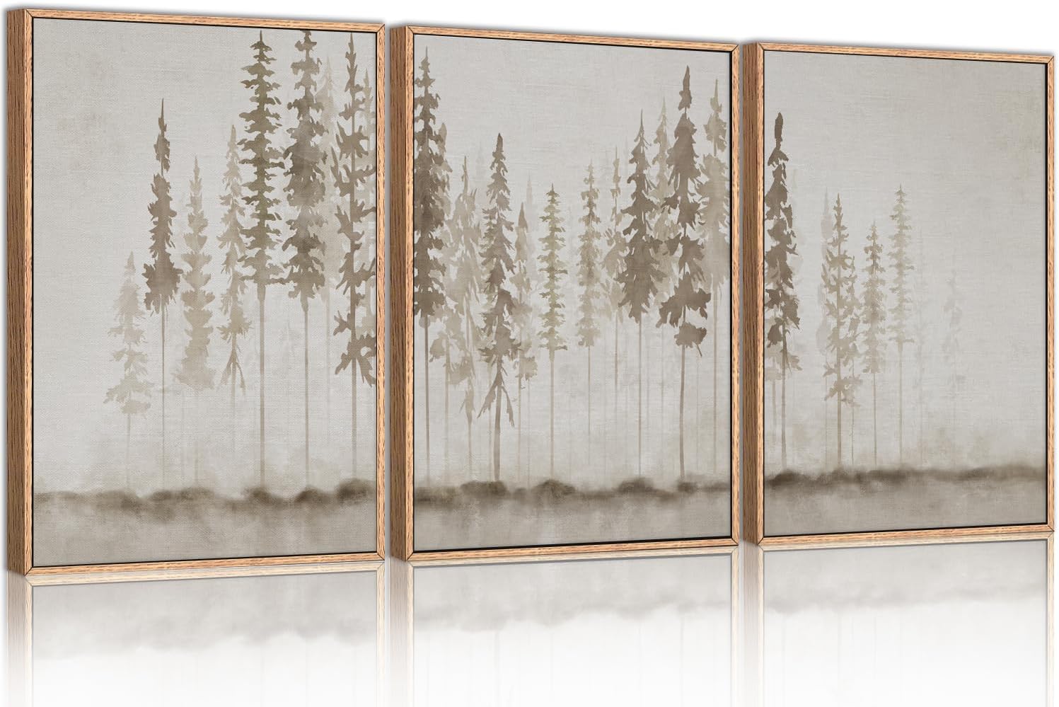 HPNIUB Large Misty Forest Framed Canvas Art Print Set, Modern Foggy Pine Tree Wall Decor, Pastel