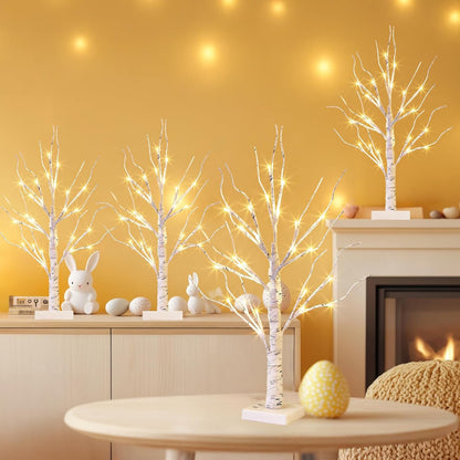 EAMBRITE Home Decorations Light Up White Birch Tree Indoor Christmas Decor, 4 Pack Battery