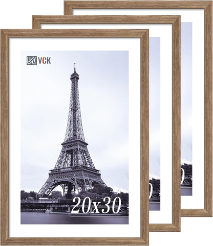 VCK 20x30 Frame 3 Pack - Brown Walnut, Natural Textured Solid Wood Poster Picture Frame, Wall