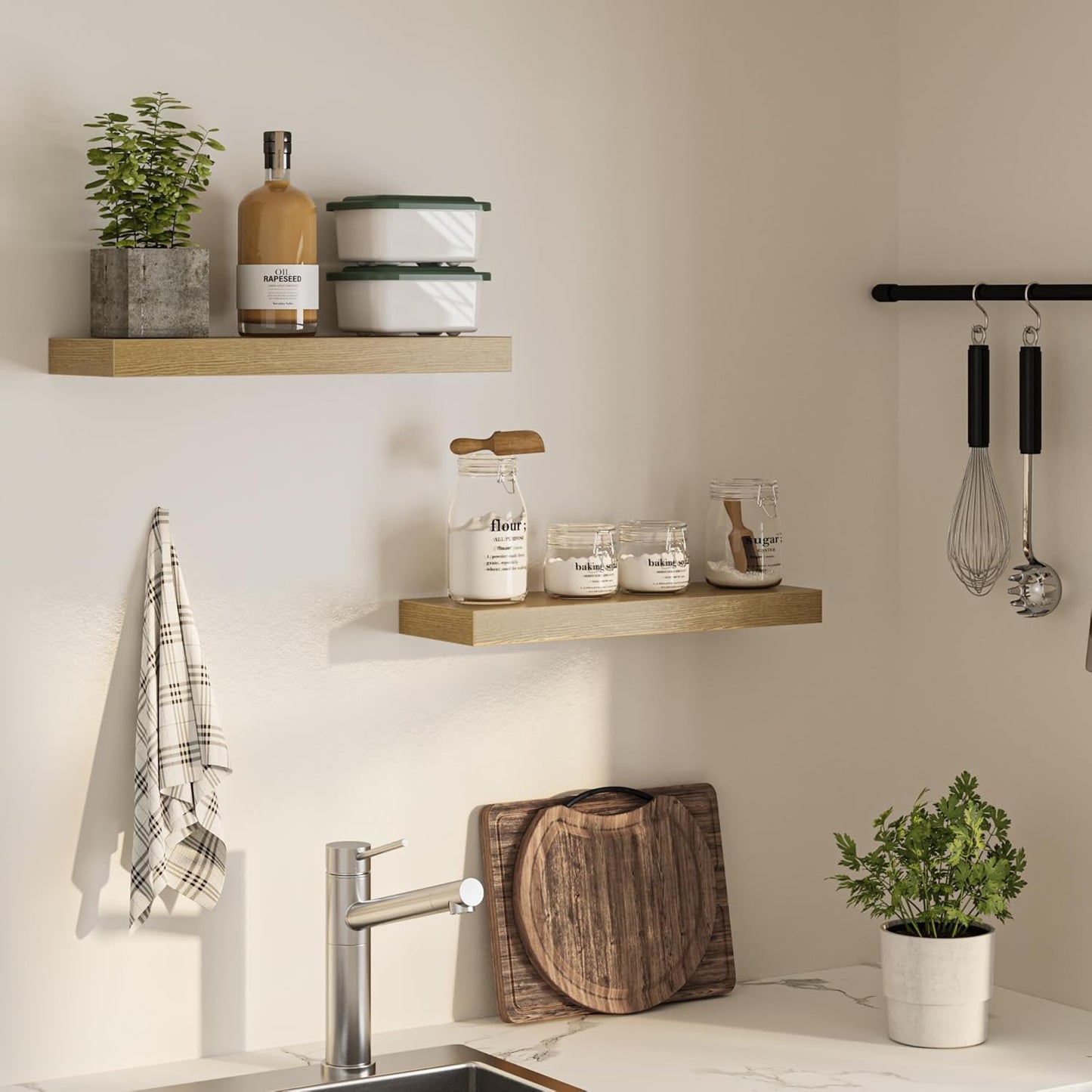 Floating Shelves for Wall, 24" W x 6.7" D x 1.5" H, Wooden Wall Mounted Display Shelves with