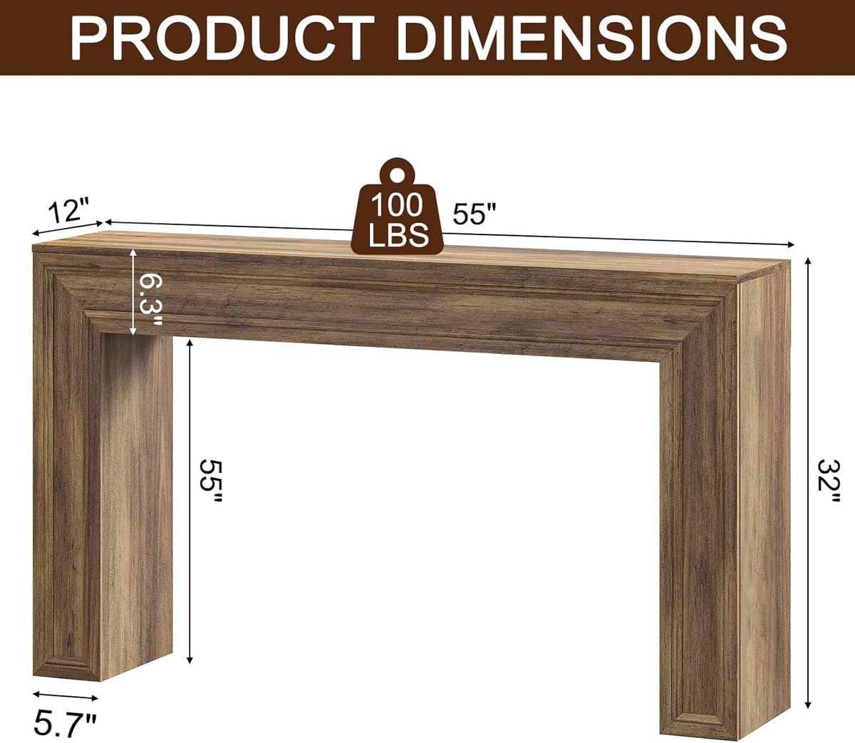 Rresyet 55 Inch Long Console Table, Sofa Table Behind Sofa, Wooden Entryway Table, Farmhouse