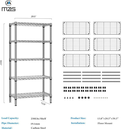 1250 lbs 5 Tier Shelf Metal Storage Shelves Shelving Wire Rack Heavy Duty Closet Organizers for