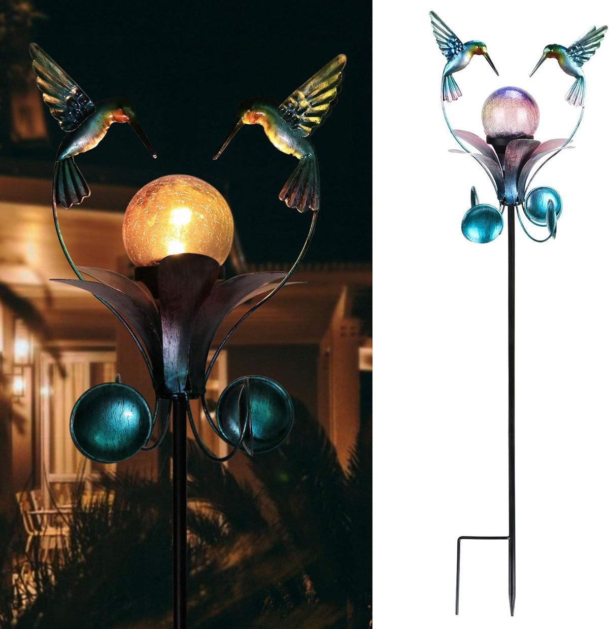 VCUTEKA Solar Lights Outdoor Metal Garden Stake Waterproof Crackle Glass Globe Garden Decor