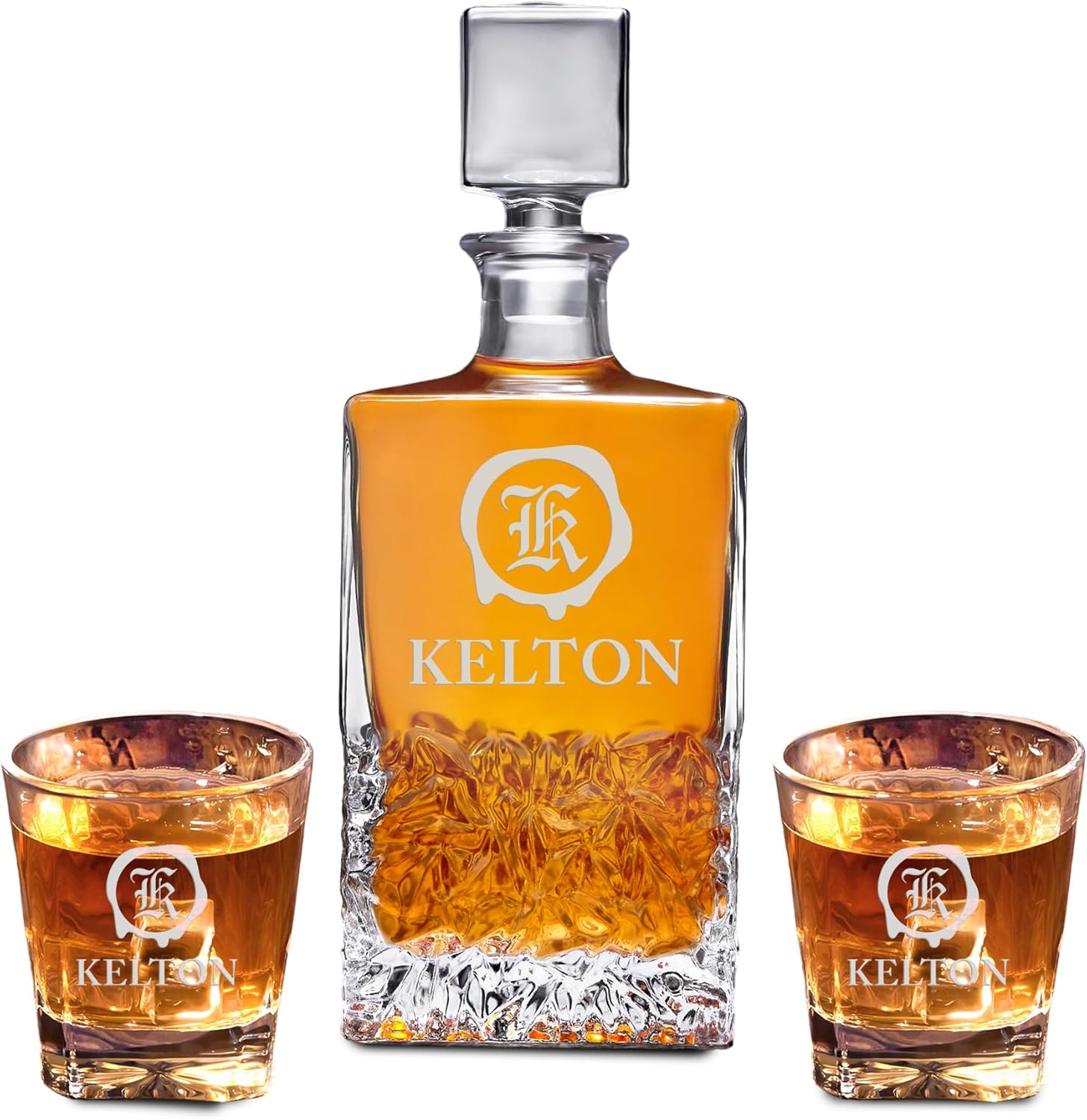 Personalized Rectangle Whiskey Decanter Set for Men 700ml Luxury Gift for Dad, Him, Boyfriend