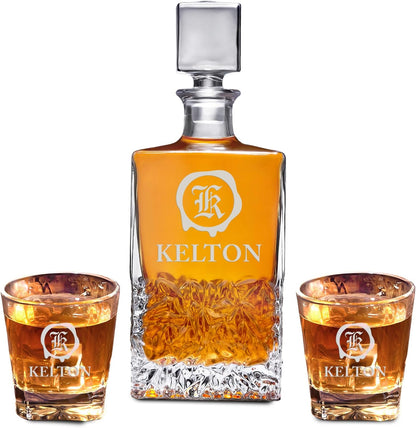 Personalized Rectangle Whiskey Decanter Set for Men 700ml Luxury Gift for Dad, Him, Boyfriend