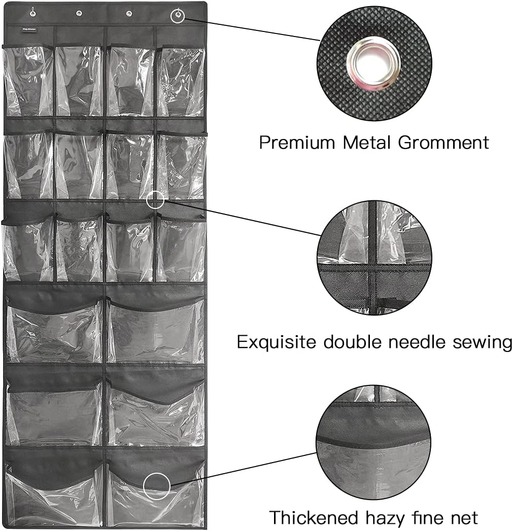 Extra Large Hanging Over Door Shoe Organizer, Closet Shoe Rack - 12+6 Crystal Pockets, 4 Hooks