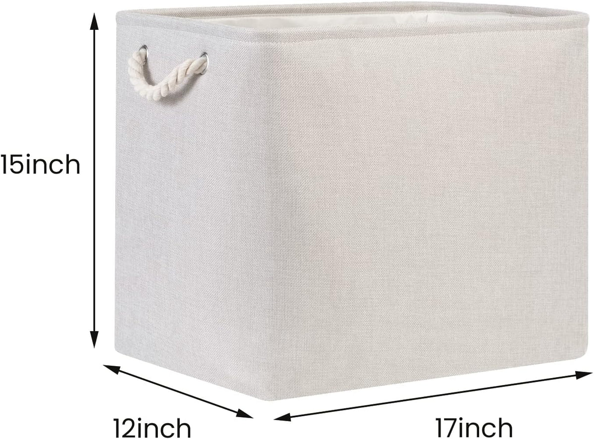 Bidtakay Fabric Beige Baskets Extra Large Organization Baskets for Clothes Set of 2 Collapsible