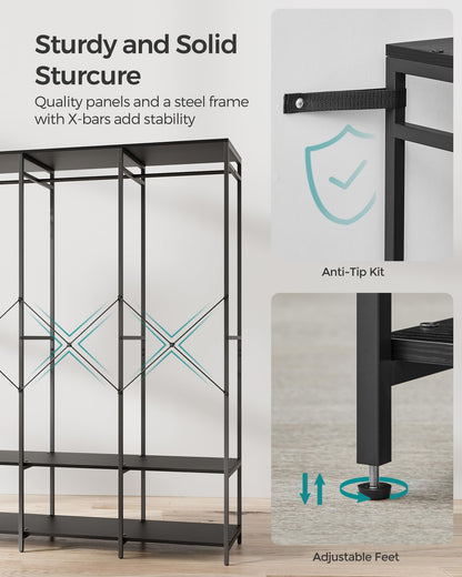 SONGMICS Clothes Rack, Iron and Wood Wardrobe Closet Organizer