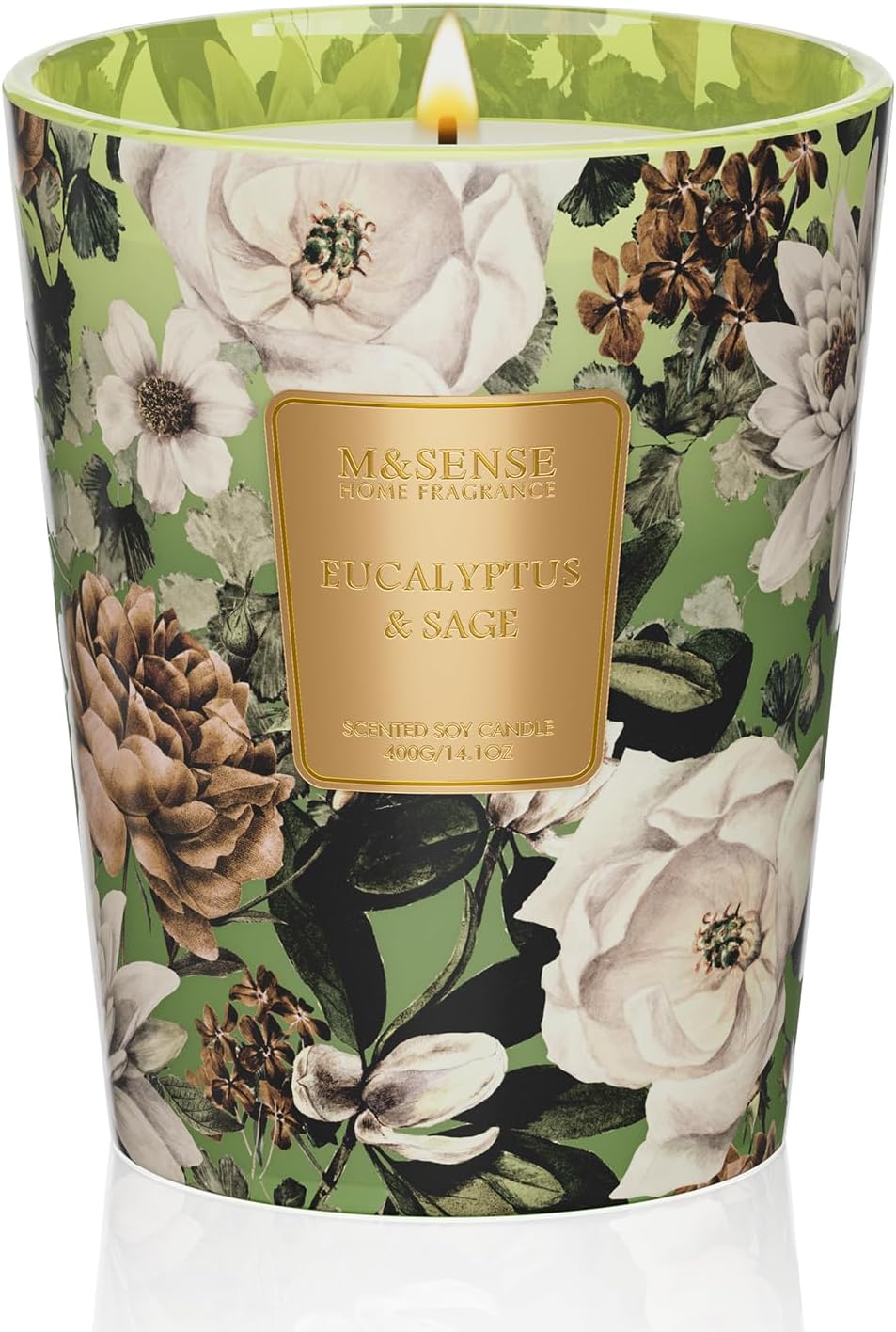 M&SENSE Eucalyptus Sage Scented Candle, 14.1oz 60H Burn Time Slow Burning, Natural Soy Candles