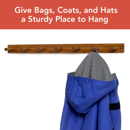 Spectrum 7 Peg Wall Mount Peg Rack Wooden Storage Organizer for Coats Hats Purses Towels, Includes