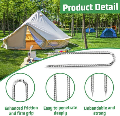 Rebar-Stakes-12-Inch, Ground Stakes Heavy Duty U-Hook Galvanized Anti-Rust Heavy Duty Ground