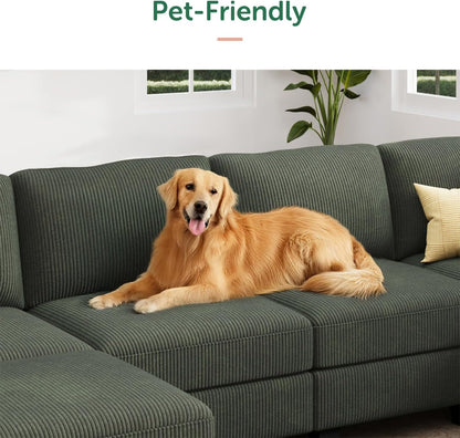 HONBAY Corduroy Sectional Sofa with Storage, U Shape Modular Sectional Sofa with Chaise, Modular