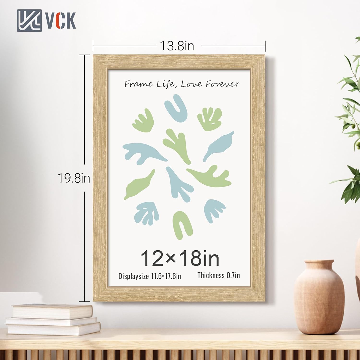 VCK 12x18 Oak Wood Frame for Poster & Picture, Natural Solid Wood Photo Frames 3 Pack, Wall Gallery