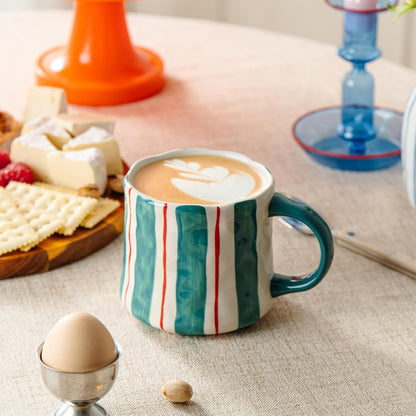 Vibrant Striped Ceramic Coffee Mug - Unique Green Design, 12oz, Microwave & Dishwasher Safe