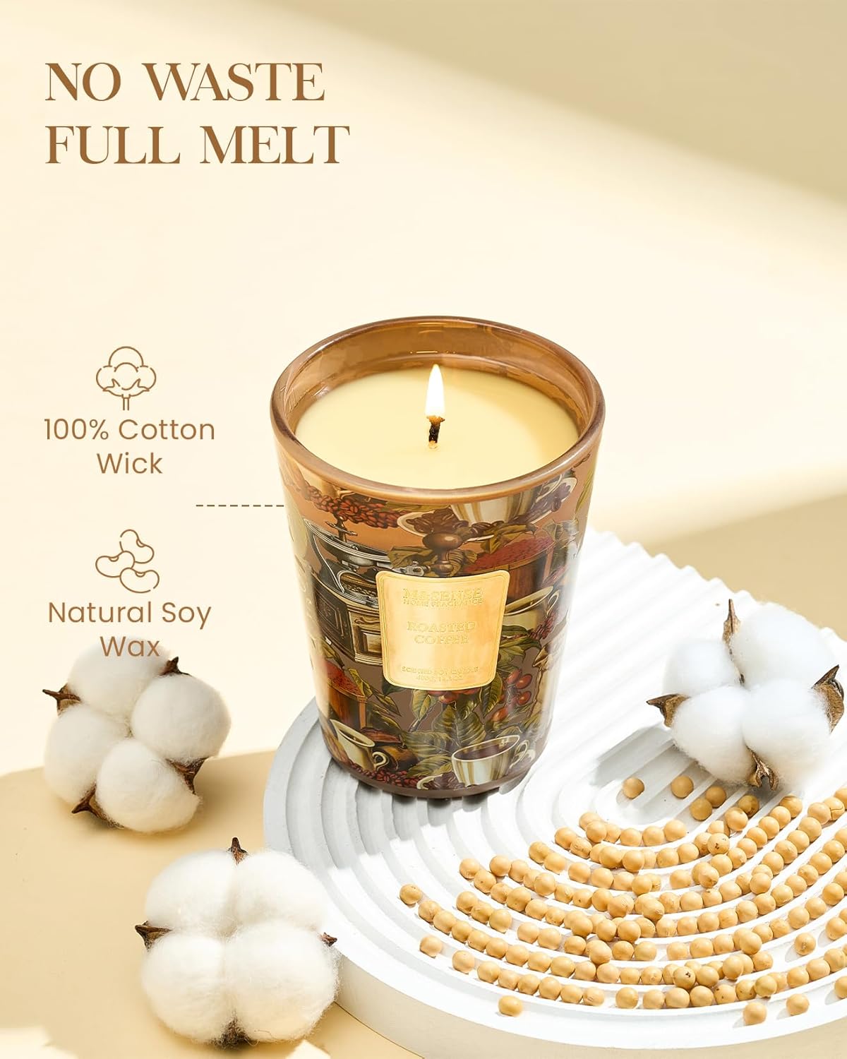 M&SENSE Roasted Coffee Scented Candle, Soy Natural Wax Candles, 14.1oz 60H Burn Time Slow Burning