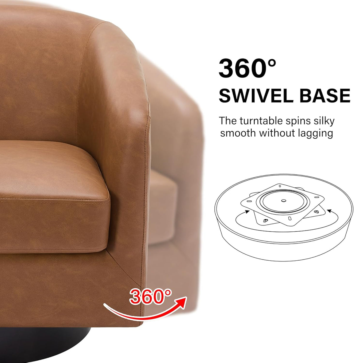 Swivel Barrel Accent Chair, Modern Round Faux Leather Arm Chair for Living Room, Bedroom, Comfy