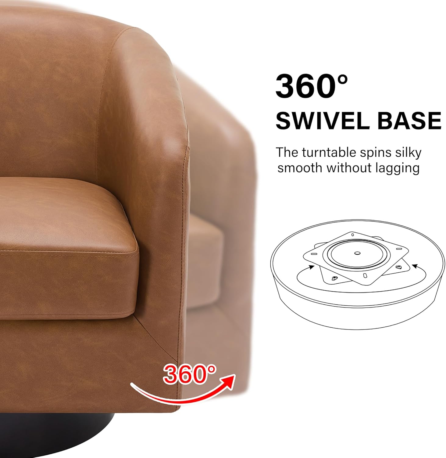 Swivel Barrel Accent Chair, Modern Round Faux Leather Arm Chair for Living Room, Bedroom, Comfy