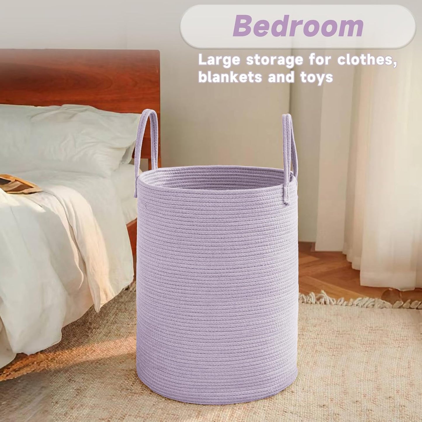 Large Woven Laundry Basket Hamper,100L Cotton Rope Storage Bin for Blankets,Toys and