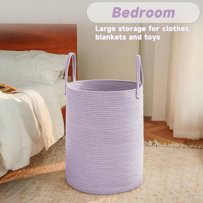 Large Woven Laundry Basket Hamper,60L Cotton Rope Storage Bin for Blankets,Toys and