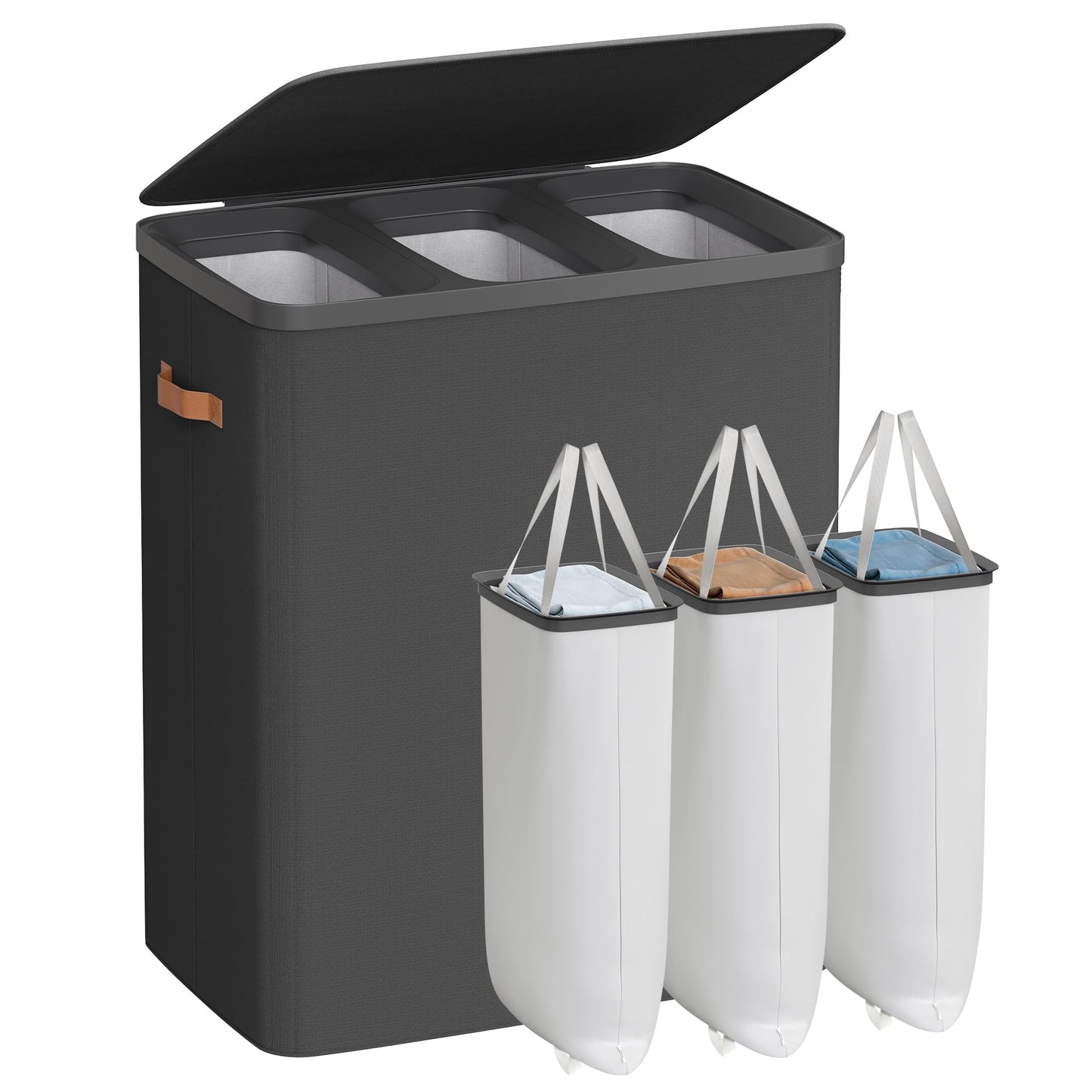 SONGMICS Laundry Basket, 50.2 Gal. Laundry Hamper, 3 Compartments, Easy Assembly, with Lid and