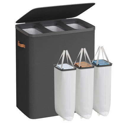 SONGMICS Laundry Basket, 50.2 Gal. Laundry Hamper, 3 Compartments, Easy Assembly, with Lid and