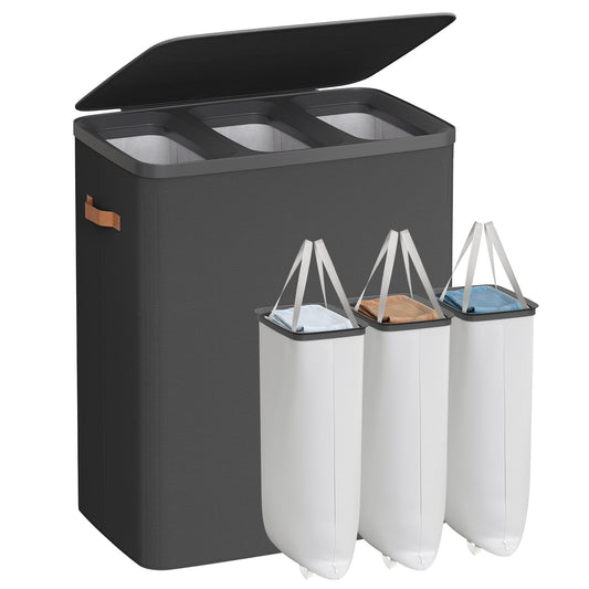 SONGMICS Laundry Basket, 50.2 Gal. Laundry Hamper, 3 Compartments, Easy Assembly, with Lid and