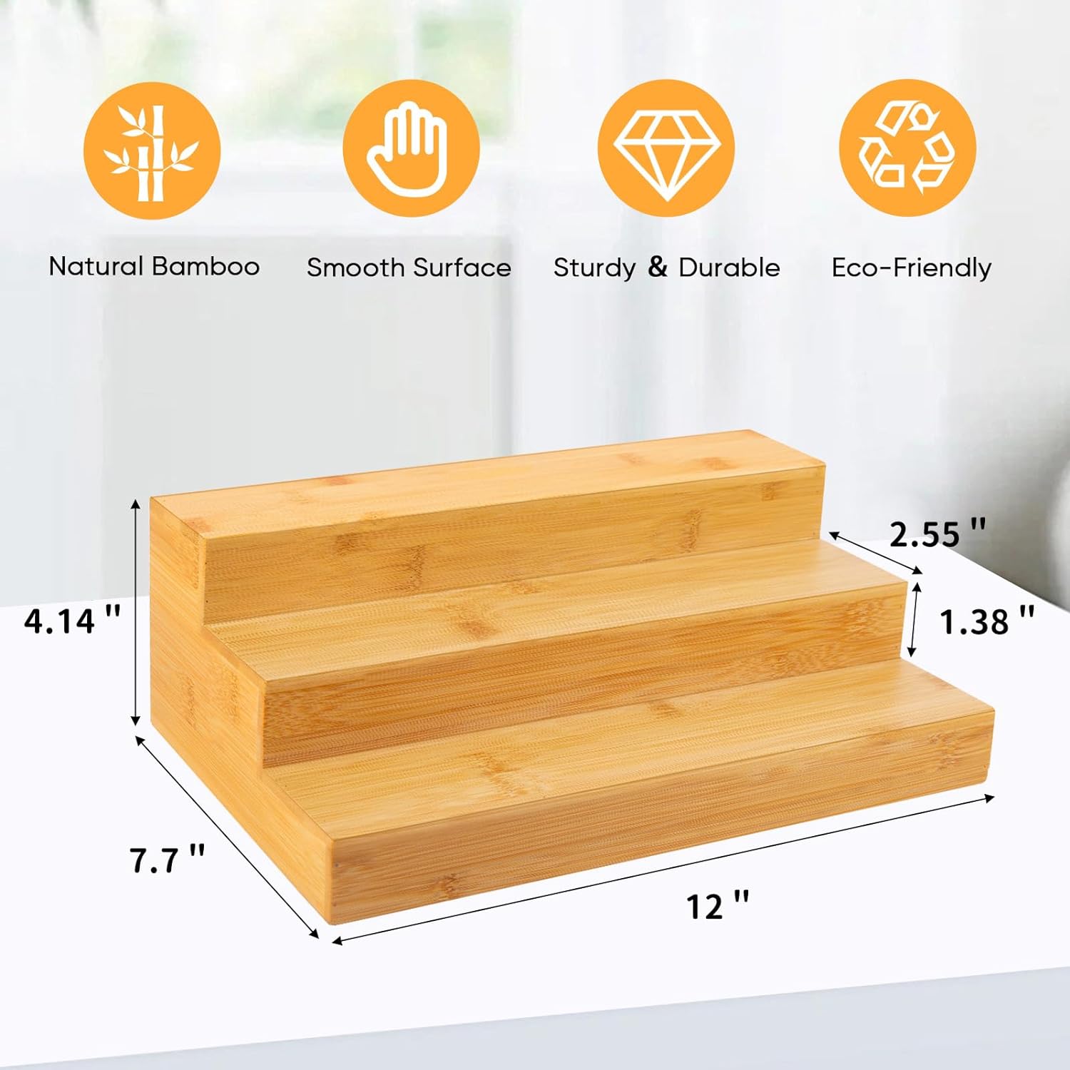 Bamboo Spice Rack Organizer for Cabinet 3 Tier Countertop Step Spice Shelf for Kitchen Storage and