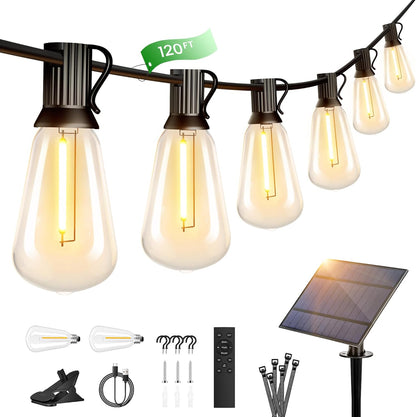 OHLUX 120FT Solar String Lights Outdoor with Remote, 2200K Soft Warm Patio Lights with 52