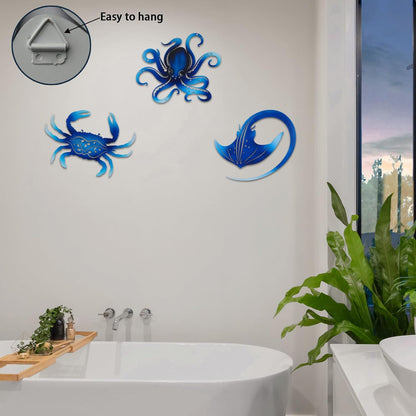 Metal Octopus Crab Manta Ray Coastal Nautical Ocean Decor Outdoor Metal Wall Art Decor Garden Pool