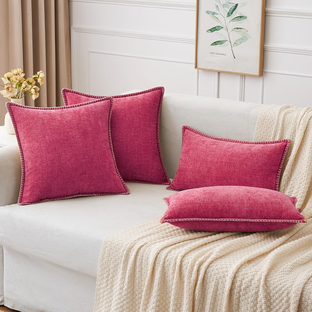 MIULEE Pack of 2 Couch Throw Pillow Covers 18x18 Inch Hot Pink Farmhouse Decorative Pillow Covers