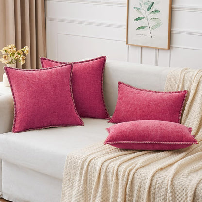 MIULEE Pack of 2 Couch Throw Pillow Covers 18x18 Inch Hot Pink Farmhouse Decorative Pillow Covers