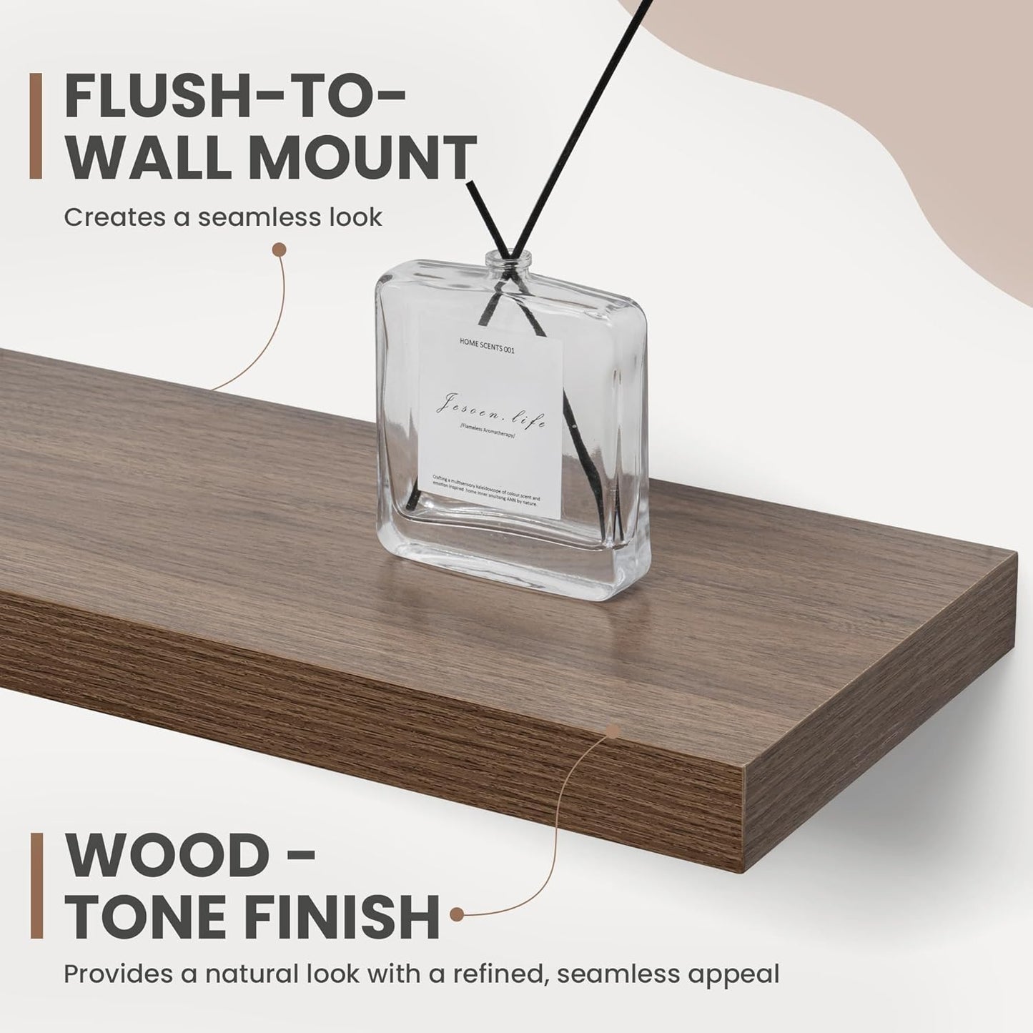 24 Inch Floating Shelves, 8 Inch Deep Floating Shelves for Wall, Hanging Shelf with Invisible