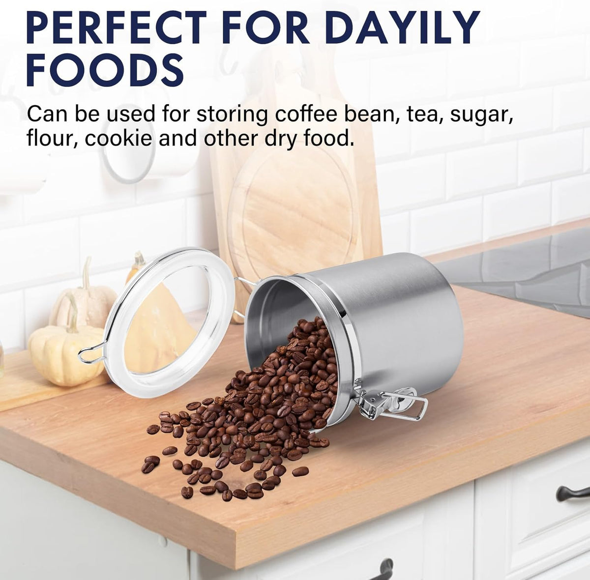 ENLOY 4-Piece Stainless Steel Airtight Food Storage Canister Set with Clear Lid, Containers Sets