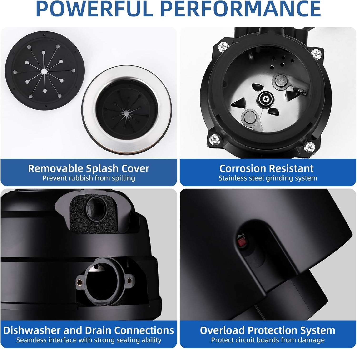 Powerful 1HP Stainless Steel Garbage Disposer, Dishwasher-Friendly and Continuous Feeding Waste