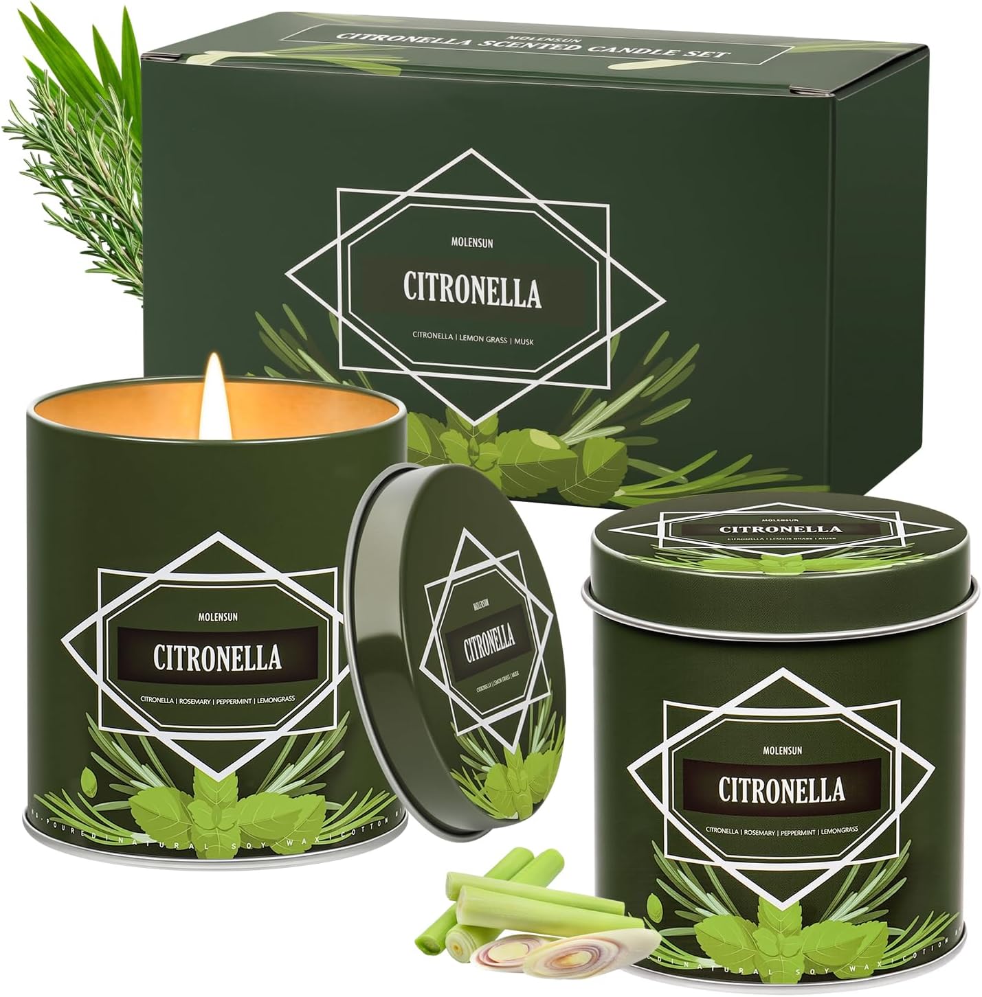 Citronella Candles Outdoor 2-Pack, Total 18oz Citronella Candles for Outside Patio, Camping &