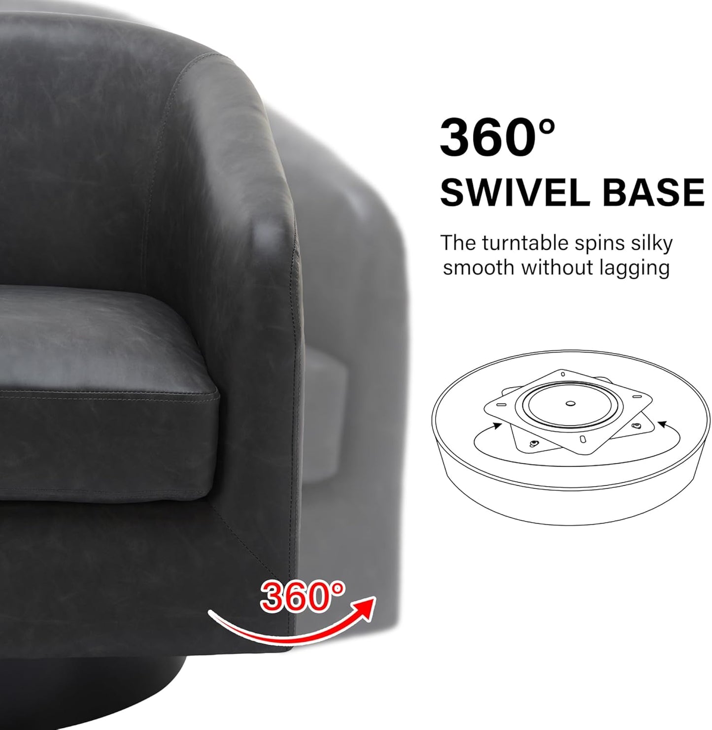 Swivel Barrel Accent Chair, Modern Round Faux Leather Arm Chair for Living Room, Bedroom, Comfy