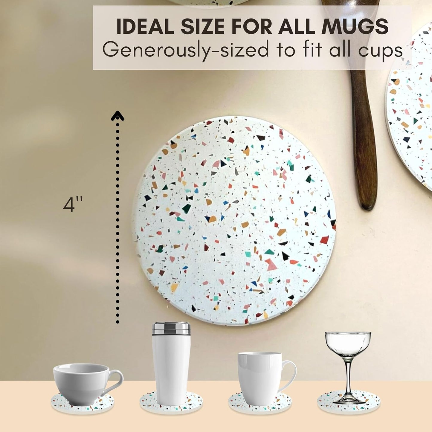 Terrazzo Drink Absorbent Coasters with Holder Set of 6, Ceramic Coaster for Drinks, Coffee Table
