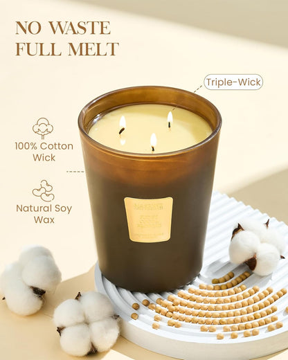 M&SENSE Fudgy Cocoa Brownie Scented Candle 35oz 150H Burn Time Long Lasting, 3-Wick Natural