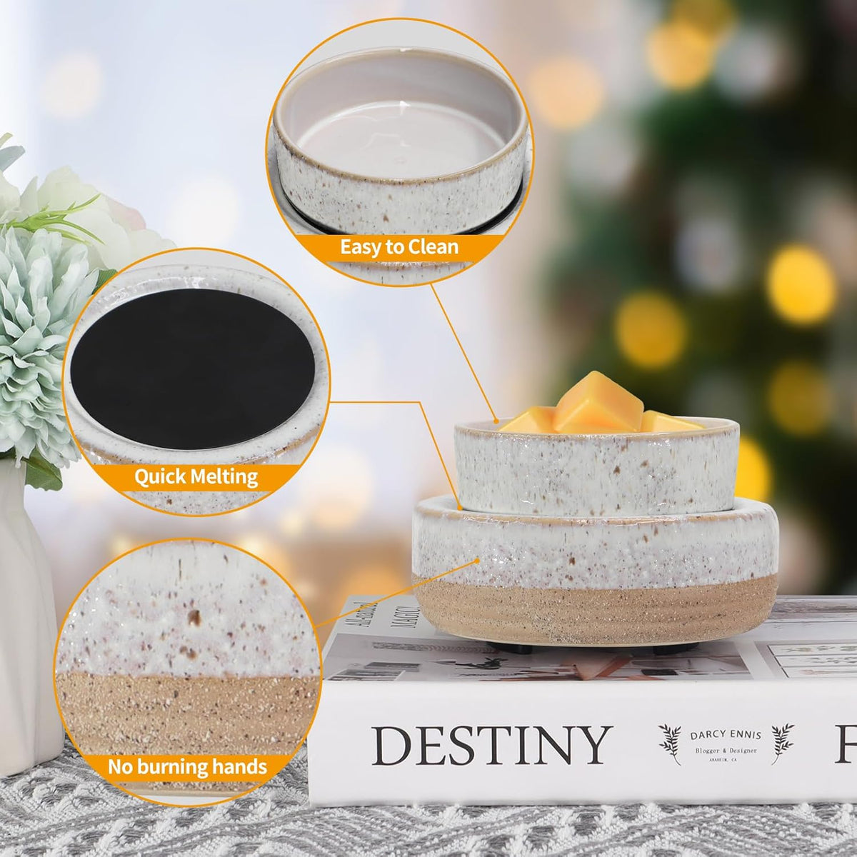 Wax Melt Warmer, Ceramic Candle Melter Melting Wax 3-in-1 Oil Burner Electric Fits Yankee Large