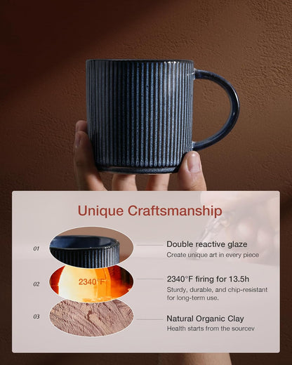 famiware Coffee Mug Set for 6, Star 12 oz Catering Mugs Cup Set with Handle for Coffee, Tea, Cocoa