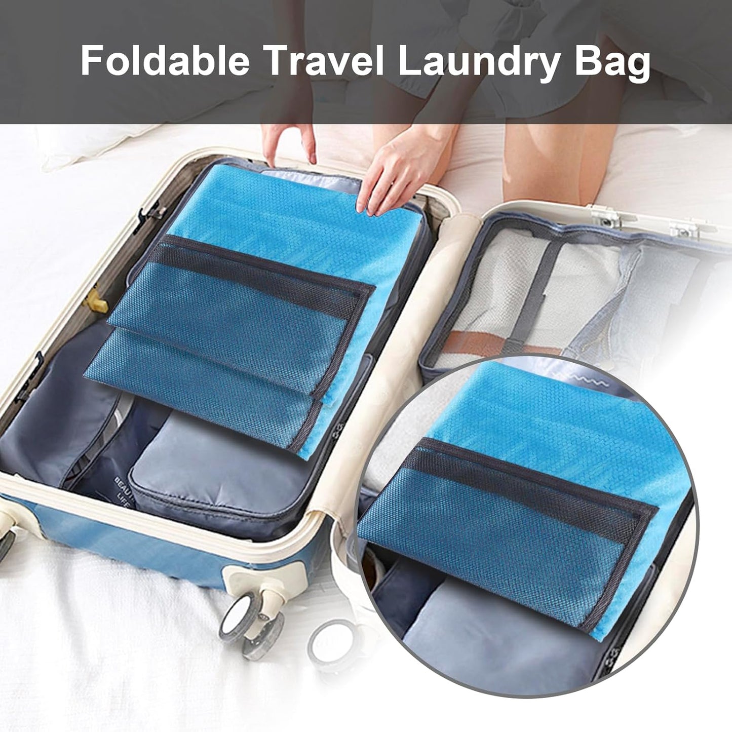Femuar Laundry Bag Backpack Durable Laundry Bag with Shoulder Straps and Mesh Pockets Portable