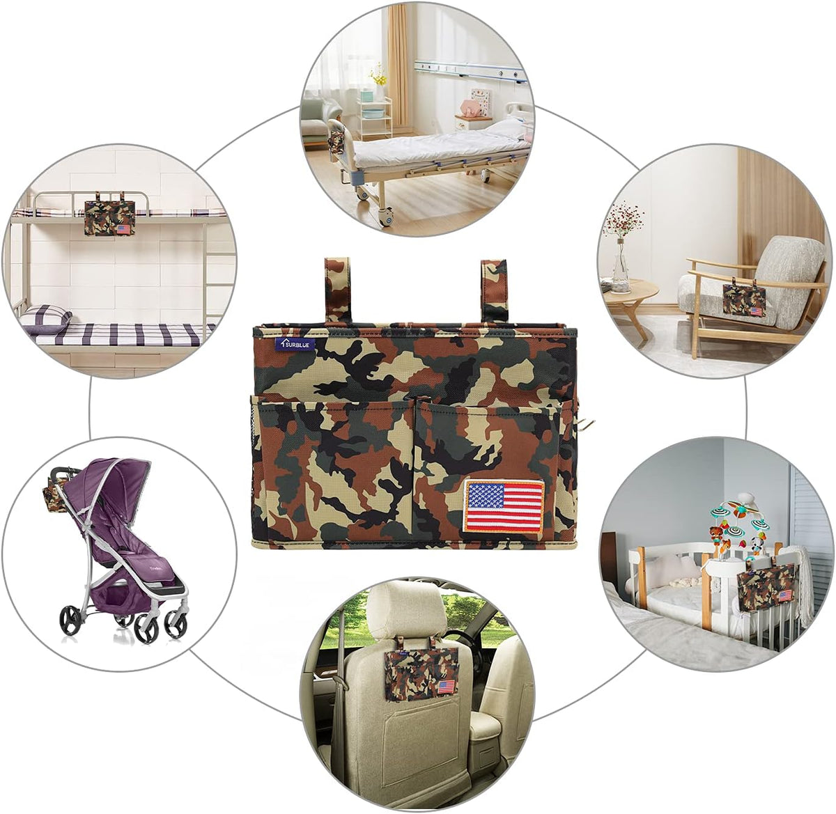 Surblue Bedside Caddy Hanging Organizer Storage Bag Pocket for Bunk, Hospital Beds, College Dorm
